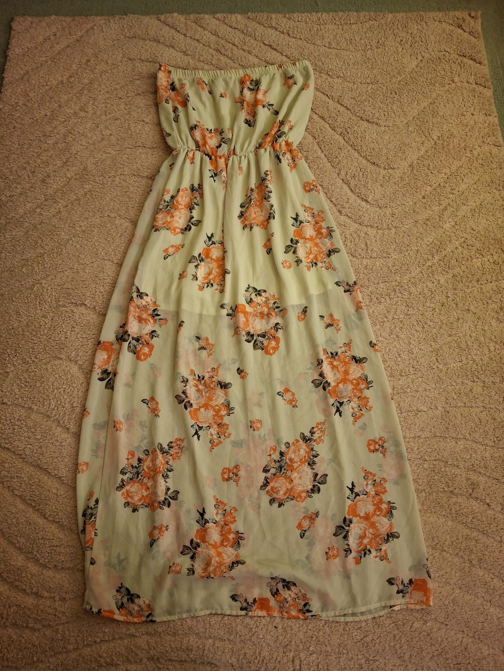 Strapless Floral Maxi Dress  Cream Color with Orange Blooms